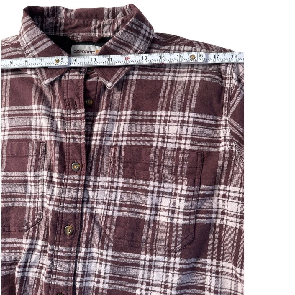 CARHARTT Womens Plaid Flannel Fleece-lined‎ Shirt Jacket Shacket Maroon L 12/14 - Picture 13 of 14